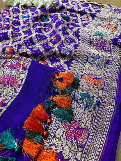 Elegant Purple Banarasi Bandhani Pure Georgette Meenakari Dupatta - Luxurion World