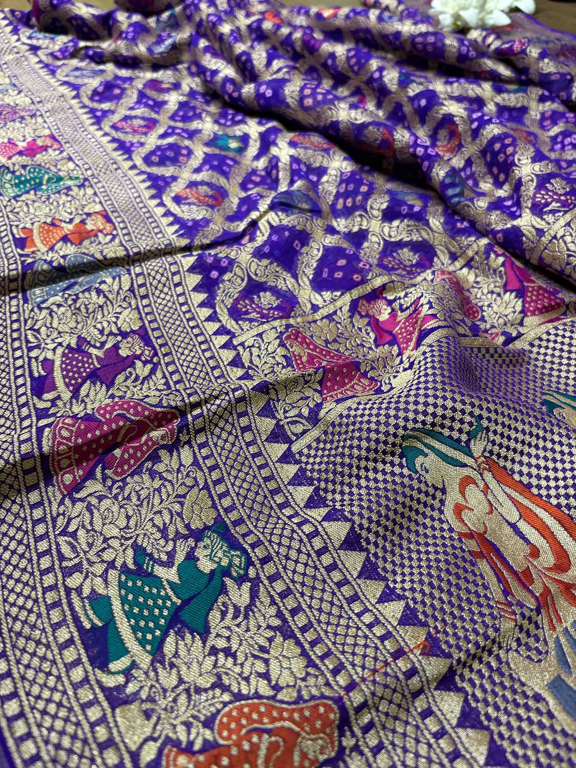 Elegant Purple Banarasi Bandhani Pure Georgette Meenakari Dupatta - Luxurion World