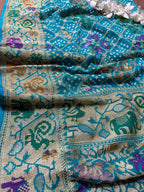 Blue Banarasi Bandhani Pure Georgette Meenakari Dupatta - Luxurion World- Crafted Heirlooms
