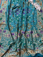 Blue Banarasi Bandhani Pure Georgette Meenakari Dupatta - Luxurion World- Crafted Heirlooms