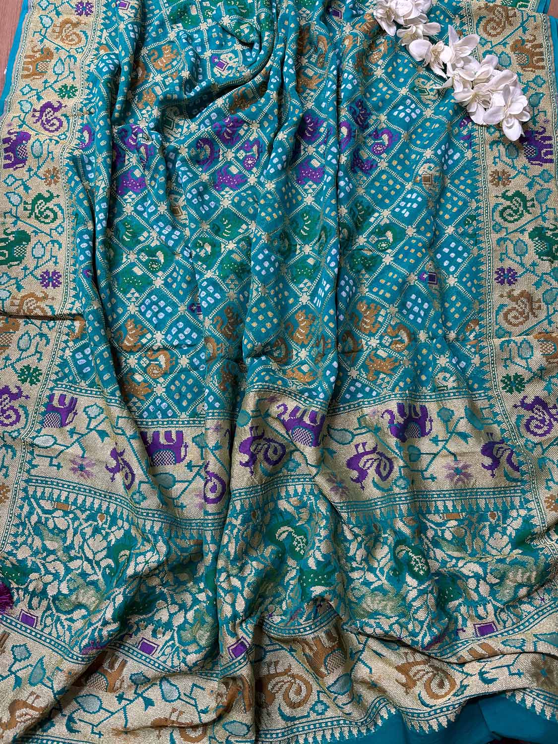 Blue Banarasi Bandhani Pure Georgette Meenakari Dupatta - Luxurion World- Crafted Heirlooms