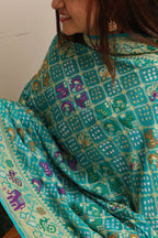 Blue Banarasi Bandhani Pure Georgette Meenakari Dupatta - Luxurion World- Crafted Heirlooms