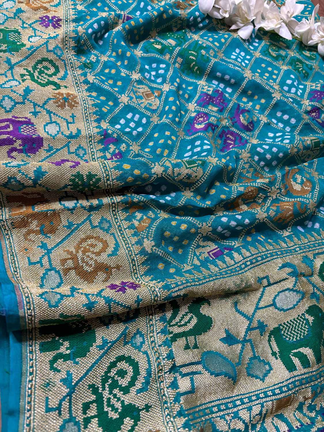 Blue Banarasi Bandhani Pure Georgette Meenakari Dupatta - Luxurion World- Crafted Heirlooms