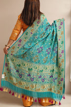 Blue Banarasi Bandhani Pure Georgette Meenakari Dupatta - Luxurion World- Crafted Heirlooms