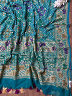 Blue Banarasi Bandhani Pure Georgette Meenakari Dupatta - Luxurion World- Crafted Heirlooms
