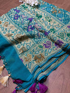 Blue Banarasi Bandhani Pure Georgette Meenakari Dupatta - Luxurion World- Crafted Heirlooms