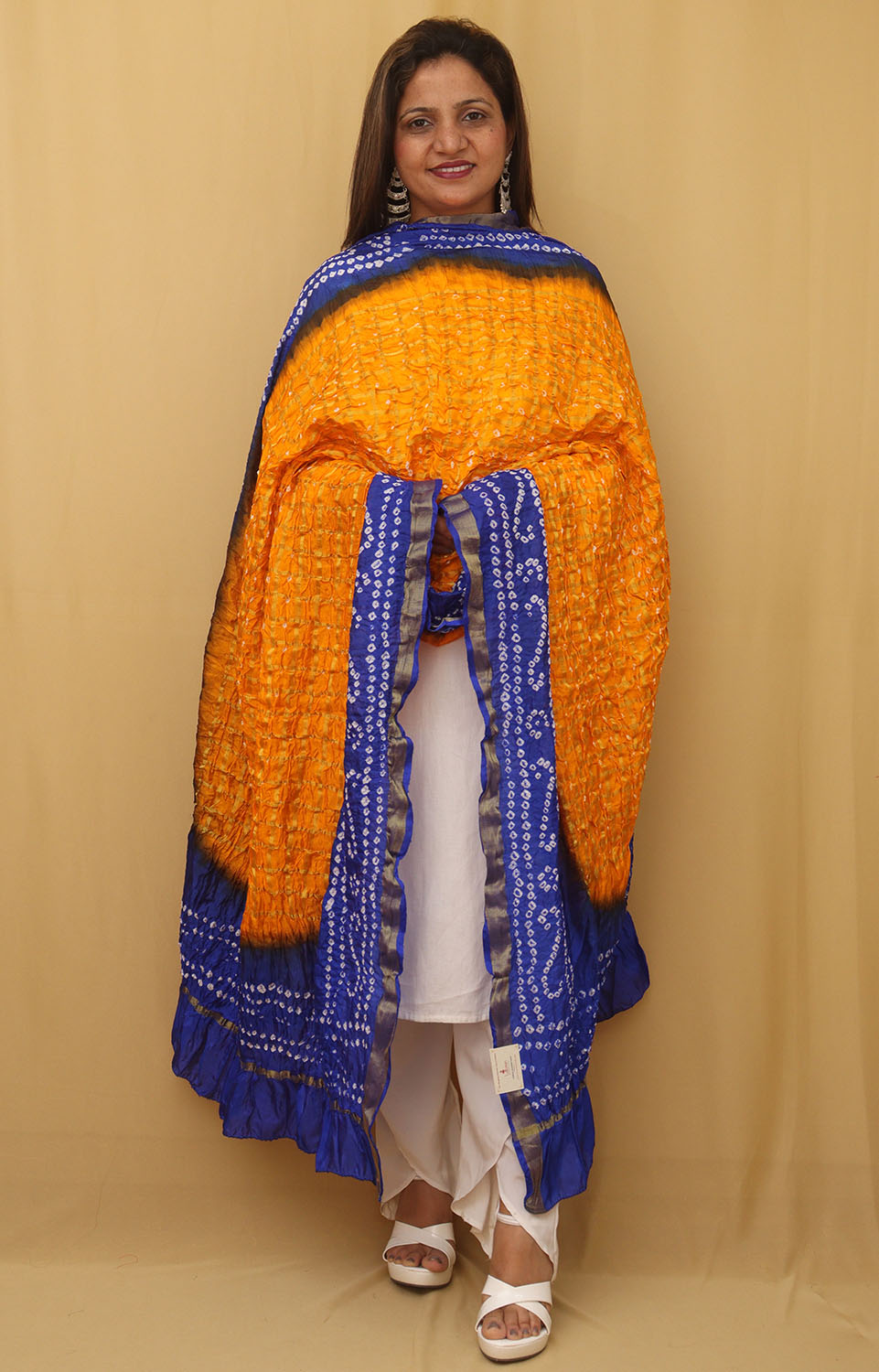 Stylish Blue and Yellow Checks Bandhani Silk Dupatta for Ethnic Look - Luxurion World