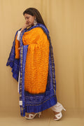 Stylish Blue and Yellow Checks Bandhani Silk Dupatta for Ethnic Look - Luxurion World