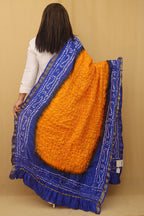 Stylish Blue and Yellow Checks Bandhani Silk Dupatta for Ethnic Look - Luxurion World