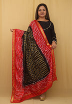 Stylish Red And Black Bandhani Silk Dupatta - Perfect Accessory for Any Outfit - Luxurion World