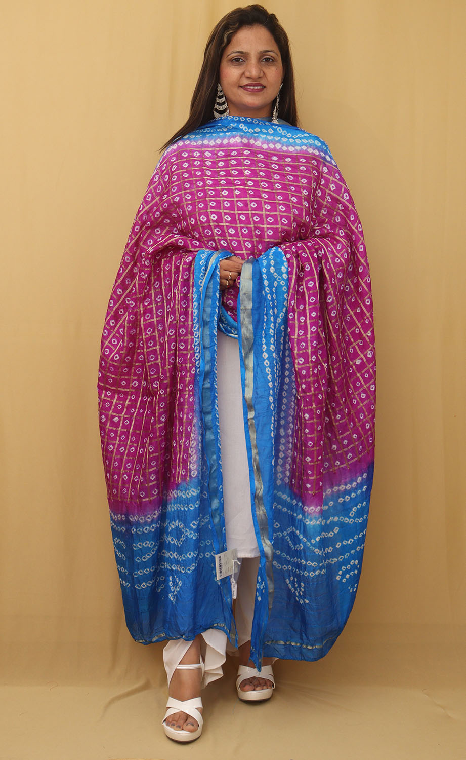 Stylish Blue and Purple Bandhani Silk Dupatta for Fashionable Look - Luxurion World