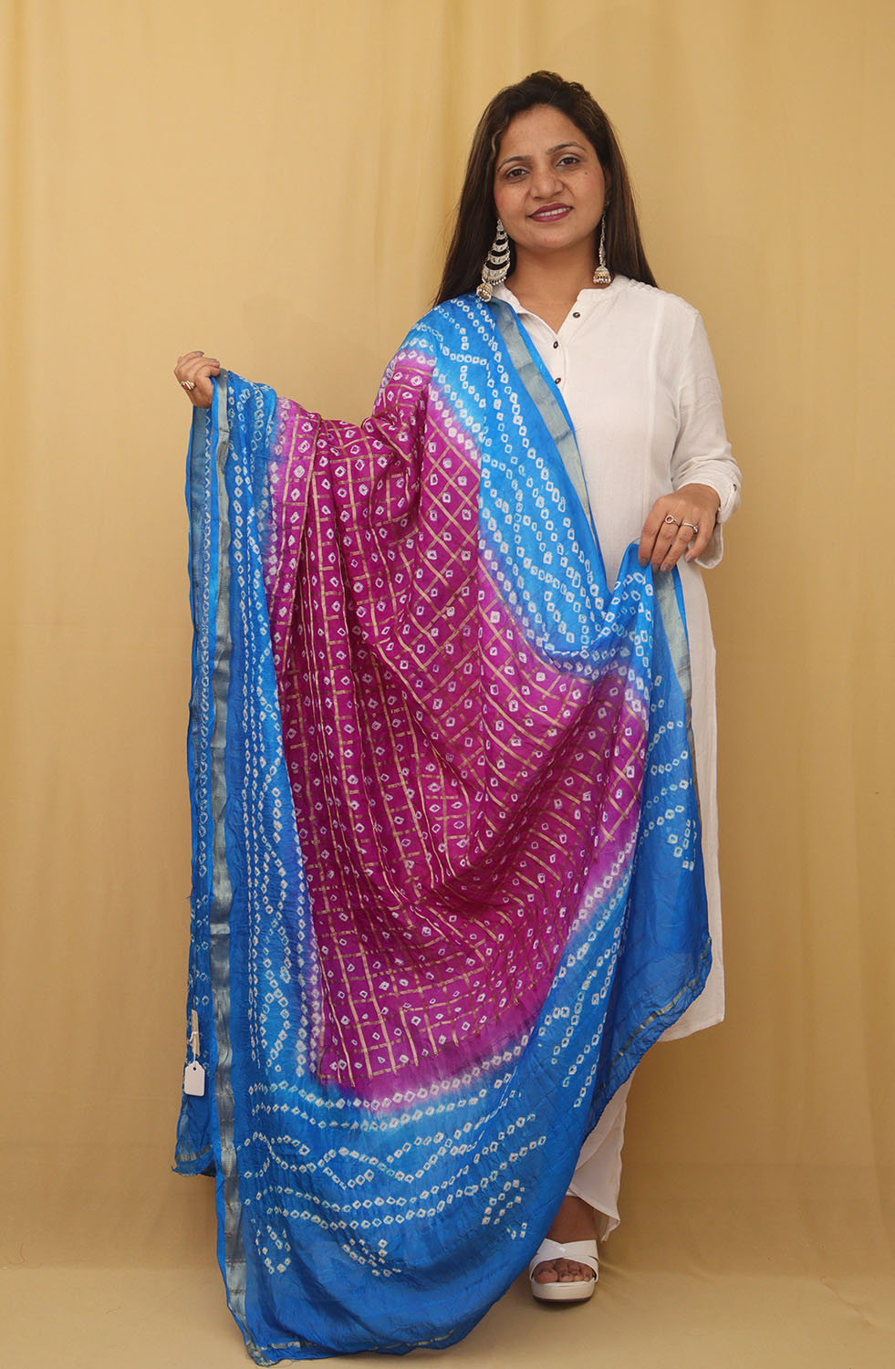Stylish Blue and Purple Bandhani Silk Dupatta for Fashionable Look - Luxurion World