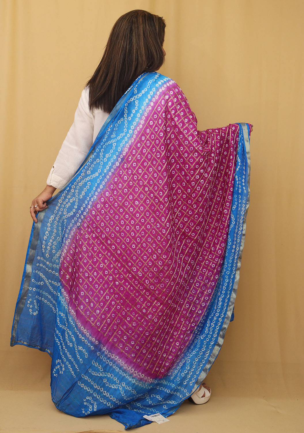 Stylish Blue and Purple Bandhani Silk Dupatta for Fashionable Look - Luxurion World