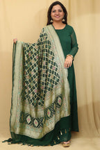 Green Banarasi Bandhani Pure Georgette Meenakari Dupatta - Luxurion World