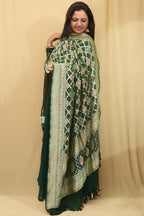 Green Banarasi Bandhani Pure Georgette Meenakari Dupatta - Luxurion World