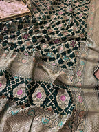 Green Banarasi Bandhani Pure Georgette Meenakari Dupatta - Luxurion World