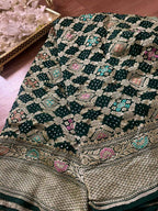 Green Banarasi Bandhani Pure Georgette Meenakari Dupatta - Luxurion World