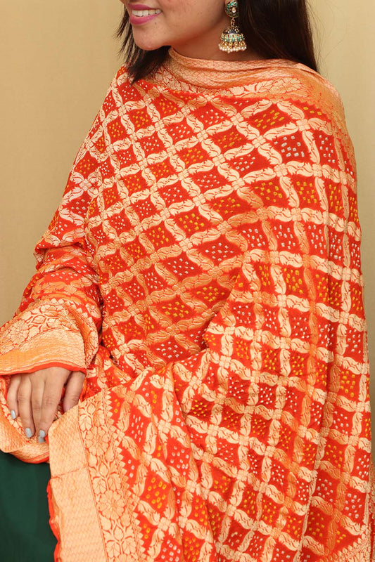 Exquisite Orange Banarasi Bandhani Pure Georgette Dupatta