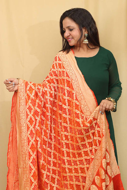 Exquisite Orange Banarasi Bandhani Pure Georgette Dupatta - Luxurion World