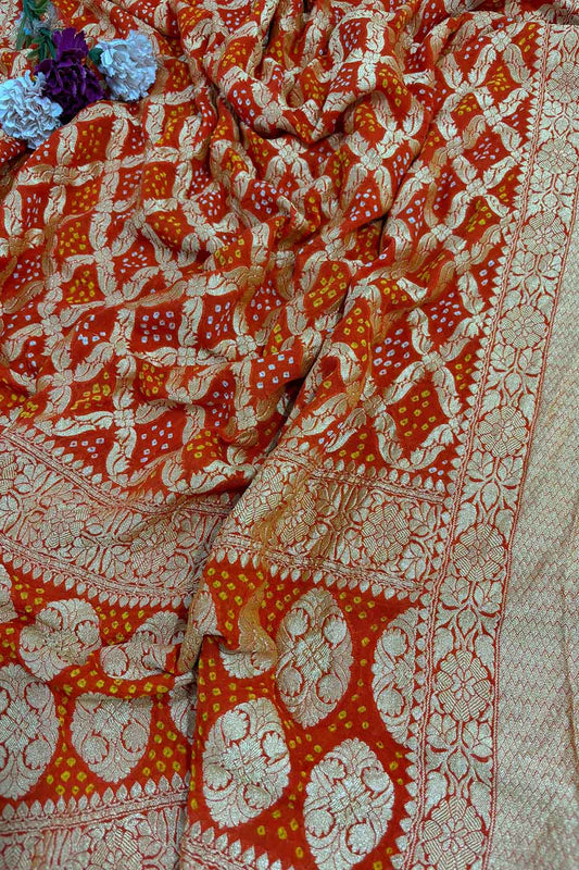 Exquisite Orange Banarasi Bandhani Pure Georgette Dupatta - Luxurion World