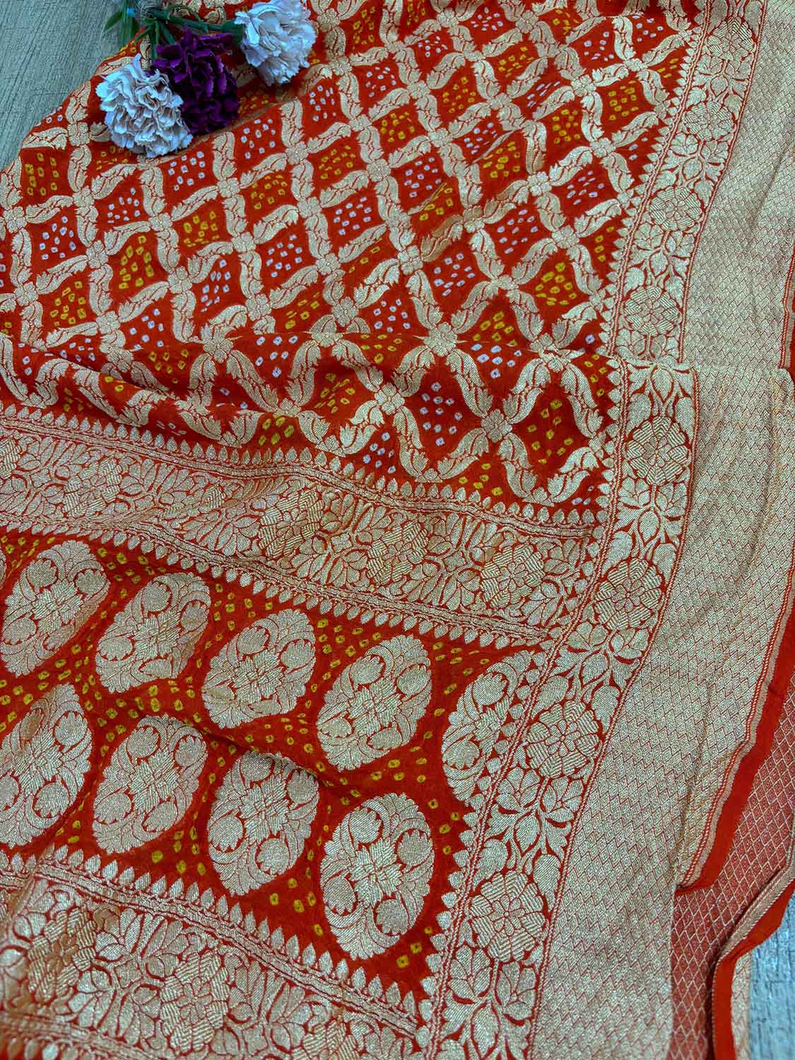 Exquisite Orange Banarasi Bandhani Pure Georgette Dupatta - Luxurion World