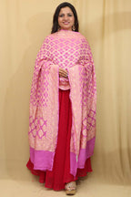 Exquisite Pink Banarasi Bandhani Pure Georgette Dupatta - Luxurion World
