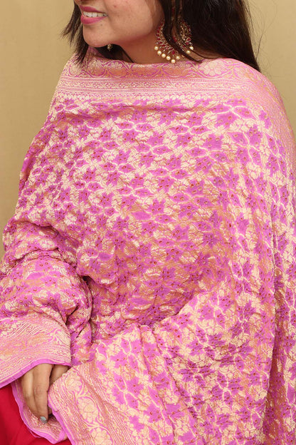 Exquisite Pink Banarasi Bandhani Pure Georgette Dupatta - Luxurion World