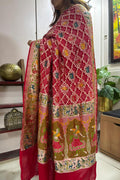 Red Pure Georgette Meenakari Banarasi With Rai Bandhani Work Dupatta - Luxurion World- Crafted Heirlooms