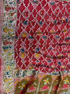 Red Pure Georgette Meenakari Banarasi With Rai Bandhani Work Dupatta - Luxurion World- Crafted Heirlooms
