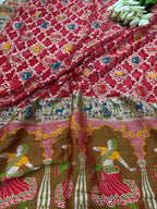 Red Pure Georgette Meenakari Banarasi With Rai Bandhani Work Dupatta - Luxurion World- Crafted Heirlooms