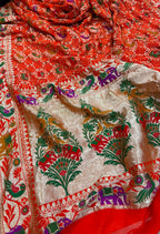 Orange Banarasi Georgette Bandhani Meenakari Dupatta — Tie Dye Zari, Festive
