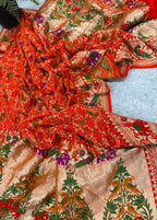 Orange Banarasi Georgette Bandhani Meenakari Dupatta — Tie Dye Zari, Festive