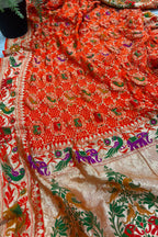 Orange Banarasi Georgette Bandhani Meenakari Dupatta — Tie Dye Zari, Festive