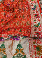 Orange Banarasi Georgette Bandhani Meenakari Dupatta — Tie Dye Zari, Festive
