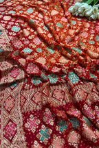 Red Banarasi Bandhani Pure Georgette Meenakari Dupatta - Luxurion World