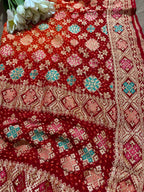 Red Banarasi Bandhani Pure Georgette Meenakari Dupatta - Luxurion World