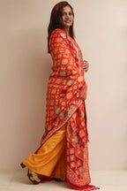 Red Banarasi Bandhani Pure Georgette Meenakari Dupatta - Luxurion World