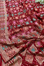 Red Banarasi Bandhani Pure Georgette Meenakari Dupatta - Luxurion World- Crafted Heirlooms