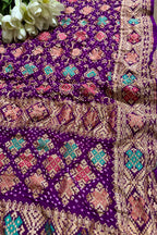 Exquisite Purple Banarasi Bandhani Pure Georgette Meenakari Dupatta - Luxurion World- Crafted Heirlooms