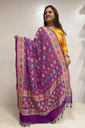 Exquisite Purple Banarasi Bandhani Pure Georgette Meenakari Dupatta - Luxurion World- Crafted Heirlooms