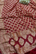 Red Banarasi Bandhani Pure Georgette Dupatta - Luxurion World- Crafted Heirlooms