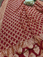 Red Banarasi Bandhani Pure Georgette Dupatta - Luxurion World- Crafted Heirlooms