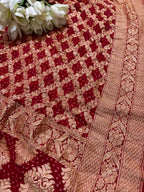 Red Banarasi Bandhani Pure Georgette Dupatta - Luxurion World- Crafted Heirlooms