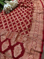 Red Banarasi Bandhani Pure Georgette Dupatta - Luxurion World- Crafted Heirlooms
