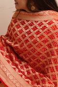 Red Banarasi Bandhani Pure Georgette Dupatta - Luxurion World- Crafted Heirlooms
