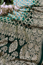 Blue & Green Banarasi Bandhani Pure Georgette Dupatta - Luxurion World- Crafted Heirlooms