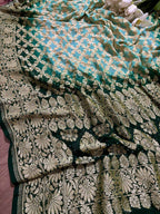 Blue & Green Banarasi Bandhani Pure Georgette Dupatta - Luxurion World- Crafted Heirlooms