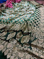 Blue & Green Banarasi Bandhani Pure Georgette Dupatta - Luxurion World- Crafted Heirlooms