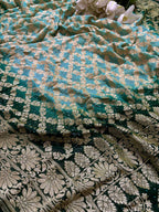Blue & Green Banarasi Bandhani Pure Georgette Dupatta - Luxurion World- Crafted Heirlooms