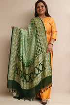 Blue & Green Banarasi Bandhani Pure Georgette Dupatta - Luxurion World- Crafted Heirlooms